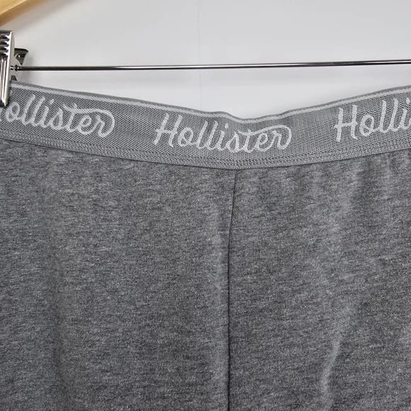 Hollister Terry Sweat Shorts Curved Hem White Trim Logo Waist, Sz L - Picture 5 of 6